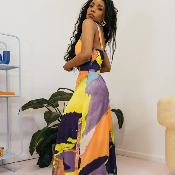 NWT The Drop x Takkunda Multi Abstract Print Button Maxi Dress | Size Small - Picture 2 of 5